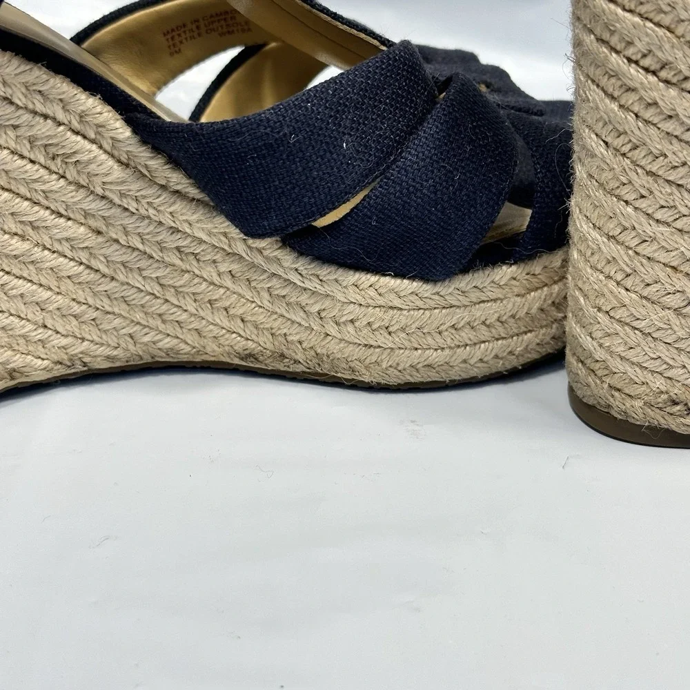 Michael MICHAEL KORS Berkley Wedge Platform Sandal Navy Canvas Zip US 10M